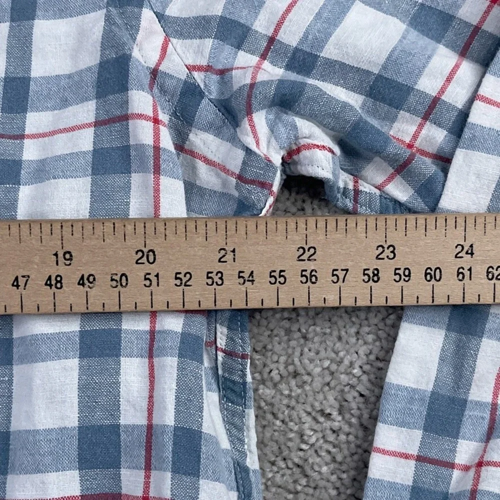 Banana Republic Mens Shirt Large Grey Red Checkered Linen Blend Coastal‎ Preppy